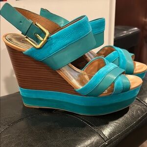 Coach Turquoise Wedge Sandals